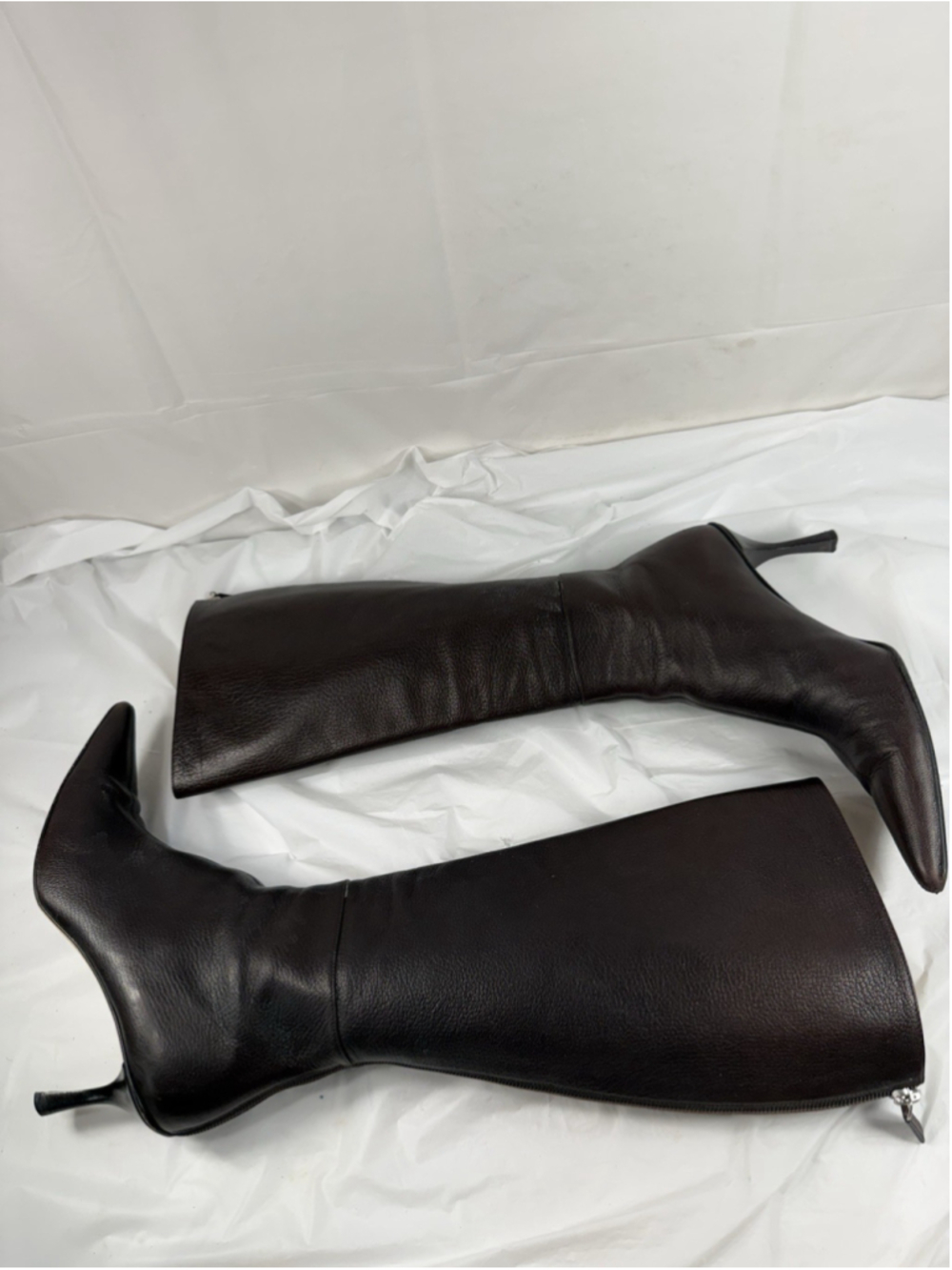 GUCCI dark brown pebbled leather KNEE HIGH pointy toe Boots size 8 B Italy - Picture 7 of 15